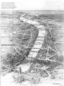 London's bridges - are they too far apart?, 1909. Creator: Will B. Robinson.