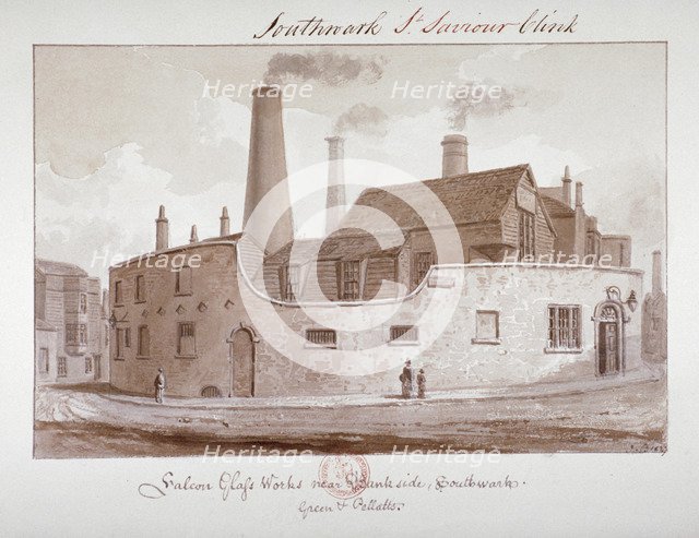 'Falcon Glass Works near Bankside, Southwark', London, 1827. Artist: John Chessell Buckler