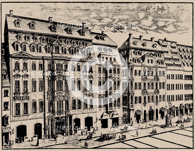 Katharinenstrasse in Leipzig. In the centre - Café Zimmermann, where the Collegium Musicum held week