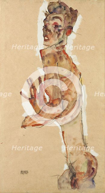 Self-Portrait with Splayed Fingers, 1911. Artist: Schiele, Egon (1890–1918)