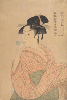 Young Woman Blowing a Popen (glass noisemaker)..., ca. 1792-93. Creator: Kitagawa Utamaro.
