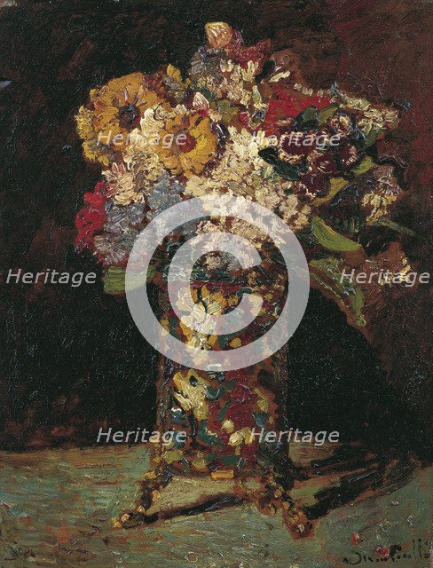 Flower still life, 1875. Artist: Monticelli, Adolphe-Thomas-Joseph (1824-1886)
