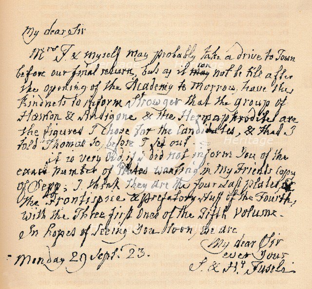 A letter from Henry Fuseli, 29 September 1823 (1904). Artist: Henry Fuseli.