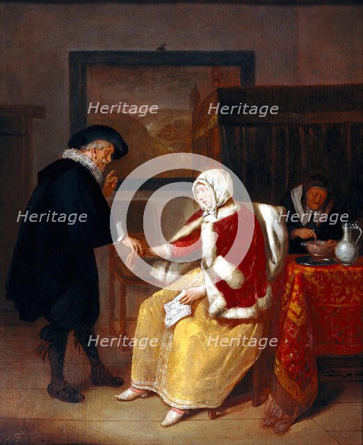A physician taking the pulse of a young woman, while an old maid prepares gruel for her, c1660s. Creator: Gerritsz Quiringh van Brekelenkam.