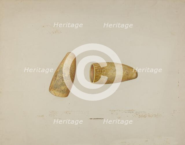 Scrimshaw: Walrus Tusk, 1941. Creator: Oscar Bluhme.