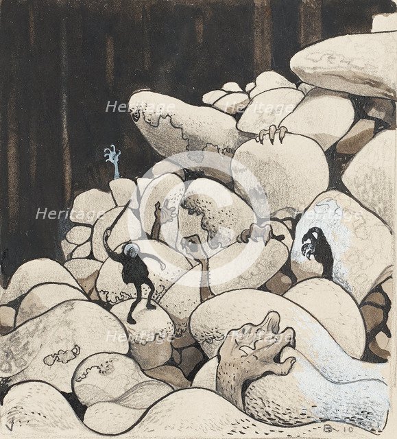 Trolls amongst the stones. Illustration for Bland tomtar och troll (Among Gnomes and Trolls) by Al