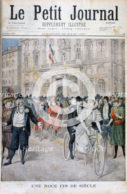 A wedding on a bicycle, France, 1897. Artist: Henri Meyer