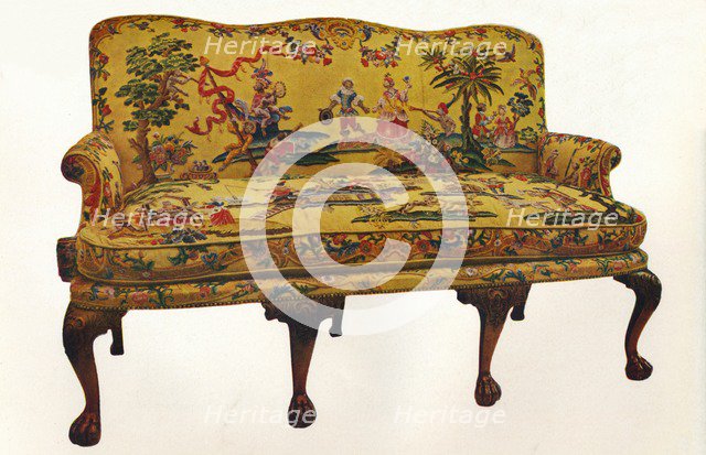 Settee covered with period Chinoiserie embroidery, c1710. Artist: Unknown.