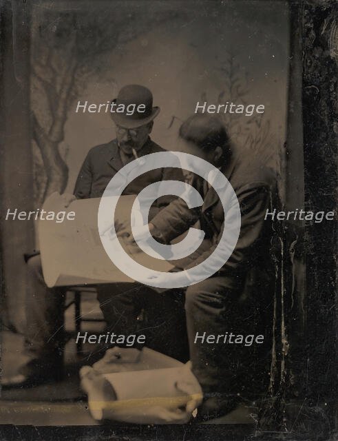 Two Men Reviewing Plans, 1860s-70s. Creator: Unknown.