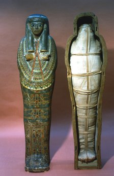 Mummy and mummy case of a princess, Ancient Egyptian, 21st Dynasty, 1069-945 BC. Artist: Unknown