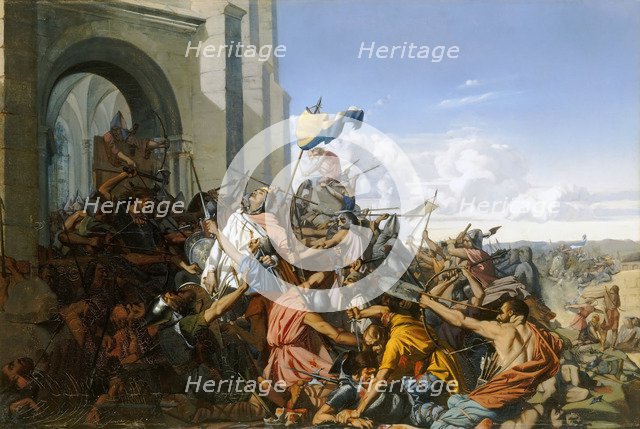 Death of Robert le Fort in the Battle of Brissarthe, 866. Artist: Lehmann, Henri (1814-1882)