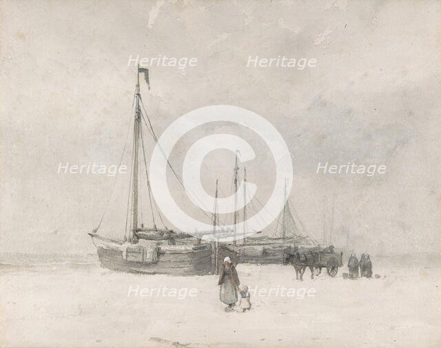 Fishing Boats on the Beach in Winter, mid to late 19th century. Creator: Anton Mauve.