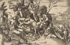 Jupiter suckled by the goat Amalthea, 1531-76.. Creator: Giulio Bonasone.