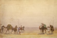 Men with camels and horses; part of the London to Hong Kong Panorama. Artist: Unknown