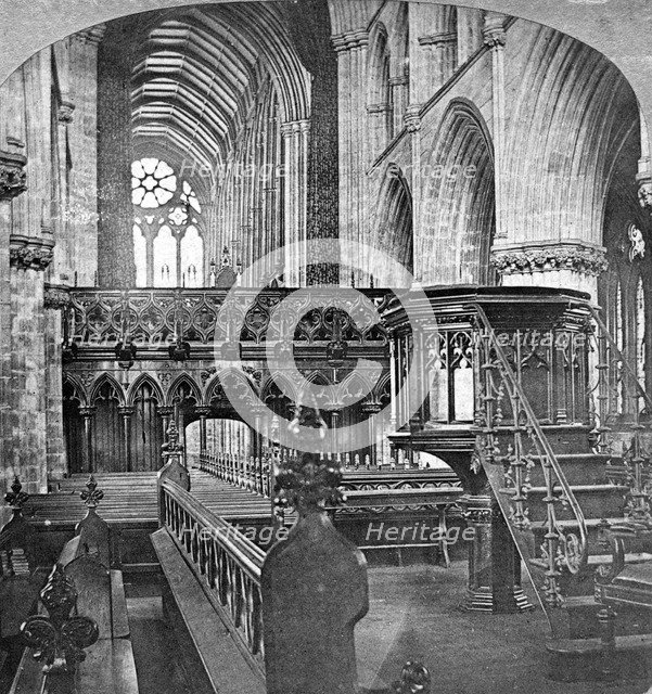 Interior of Glasgow Cathedral, Scotland, late 19th century.Artist: Underwood & Underwood