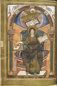 Miniature of an Evangelist portrait of John, 1st quarter of the 9th century.  Creator: Unknown.