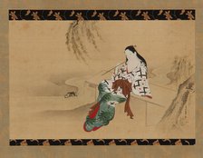 Landscape: a yujo sitting on a bench, 18th century. Creator: Miyagawa Choshun.