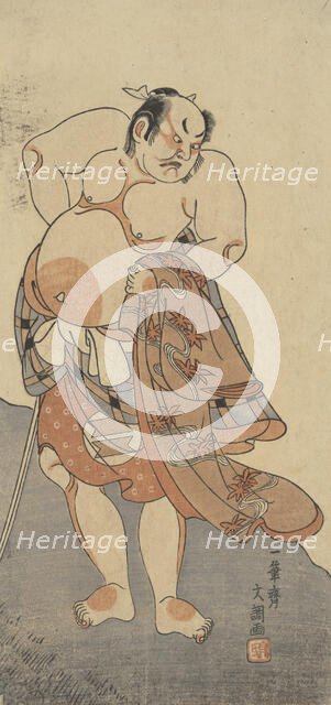 Actor Sakata Hongoro II as a Wrestler in a Play, ca. 1770. Creator: Ippitsusai Buncho.