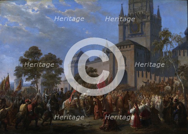 The national uprising of Kuzma Minin and Count Dmitry Pozharsky, 1856. Artist: Dusi, Cosroe (1808-1859)