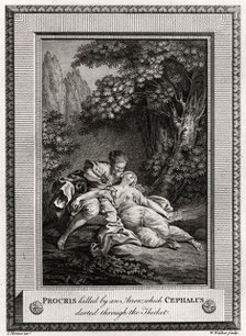 'Procris Killed by an arrow which Cephalus darted through the thicket', 1775. Artist: W Walker