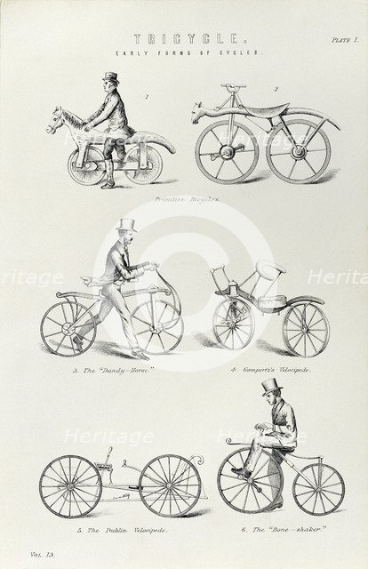 Six early forms of bicycle, c1870. Artist: Unknown