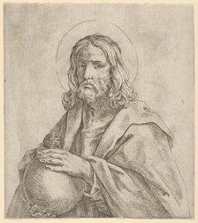 Christ seen in half-length, holding a globe surmounted by a cross, after Reni, 1600-1680. Creator: Anon.