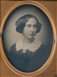 Young Woman Wearing Lace Collar and Brooch, 1850s. Creator: Attributed to Southworth and Hawes.