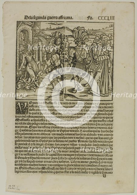 Illustration from Decadas, plate 79 from Woodcuts from Books..., 1520, assembled...1937. Creators: Unknown, Max Geisberg.