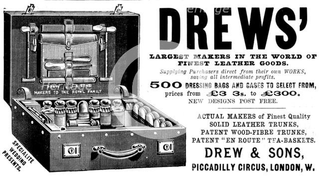 Advertisement for Drews' leather goods, 1895. Creator: Unknown.