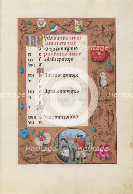 Hours of Queen Isabella the Catholic, Queen of Spain: Fol. 3r, February, c. 1500. Creator: Master of the First Prayerbook of Maximillian (Flemish, c. 1444-1519); Associates, and.