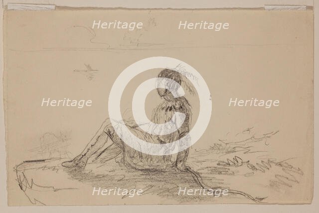 Indian Seated Overlooking a Lake, c1820-1848. Creator: Thomas Cole.