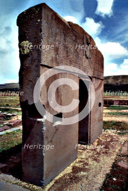 View of the 'Sun door' in Tiwanaku, construction prior to the Incas.
