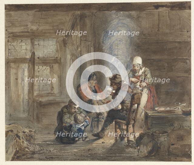 Interior with a family around a fireplace, 1849-1892. Creator: Matthijs Maris.