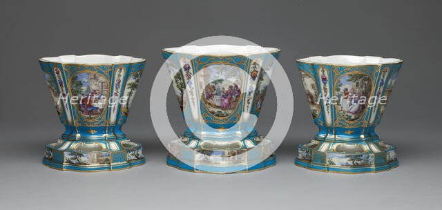Garniture of Three Flower Vases (Vases Hollandois), Sèvres, c. 1761. Creators: Sèvres Porcelain Manufactory, André-Vincent Vieillard.