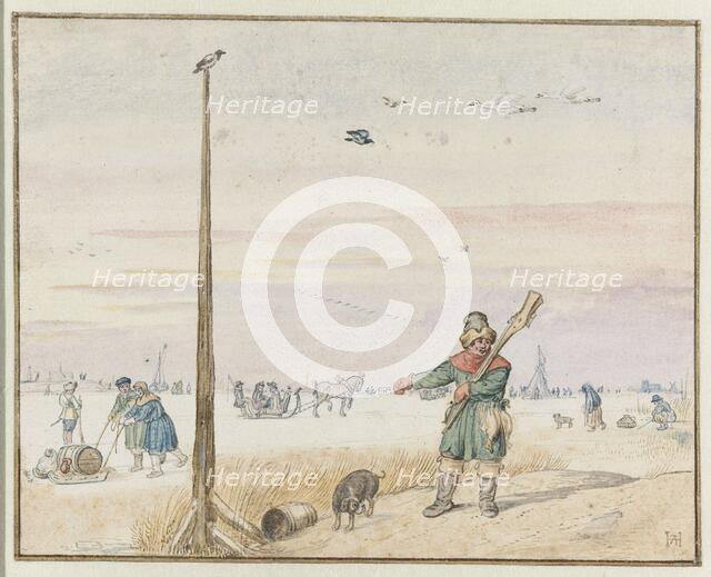 Winter Landscape with a Duck Hunter with Game in his Belt and his Gun over his..., c.1625-c.1630. Creator: Hendrick Avercamp.