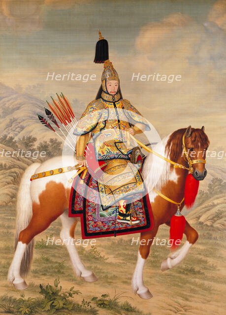 The Qianlong Emperor in Ceremonial Armor on Horseback. Creator: Castiglione, Giuseppe (1688-1766).