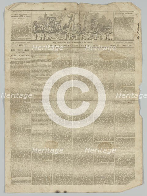 The Liberator, Vol. XXIII, No. 7, February 18, 1853. Creator: Unknown.