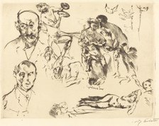 Sketches of Men, including Max Liebermann, c. 1915. Creator: Lovis Corinth.