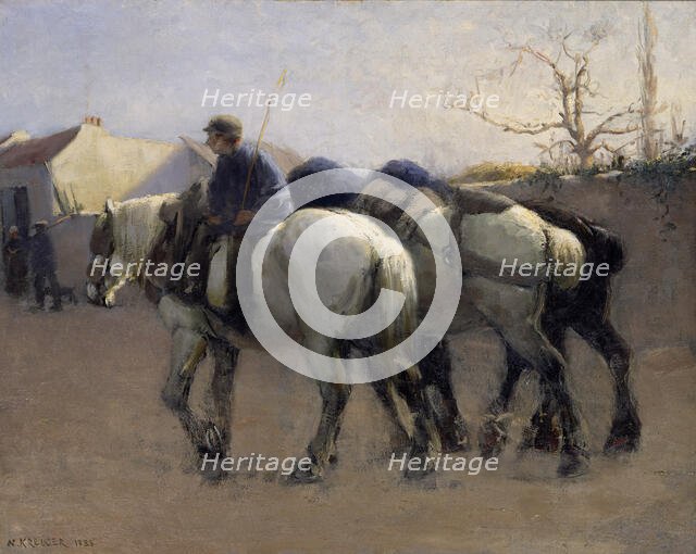 French Village Street with Horses, 1885. Creator: Nils Kreuger.