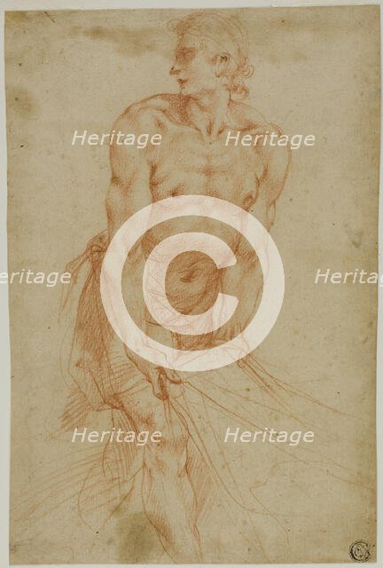 Man Tugging on Sheet: Study for the Entombment [Sacristy of the Certosa di San..., 1595/96. Creator: Giuseppe Cesari.