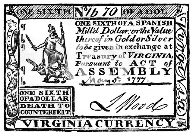 Virginia paper money, 1777 (c1880). Artist: Unknown