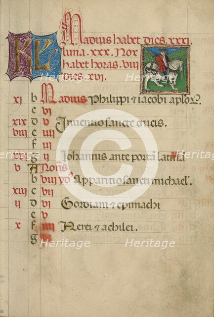 May Calendar Page; Hawking; Book of Hours, about 1460. Creator: Unknown.