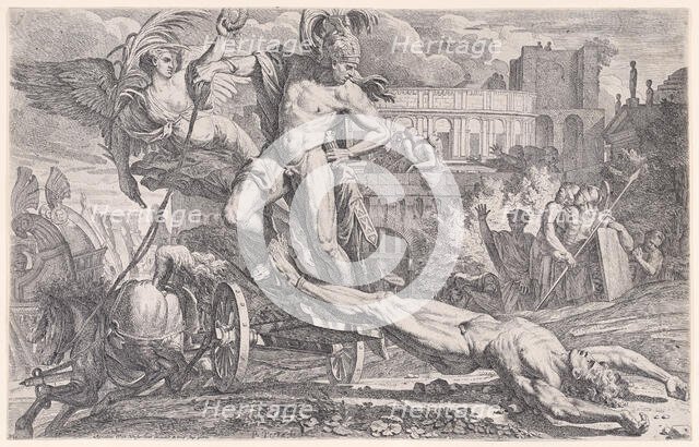 Achilles dragging the body of Hector around the walls of Troy, 1648-50. Creator: Pietro Testa.