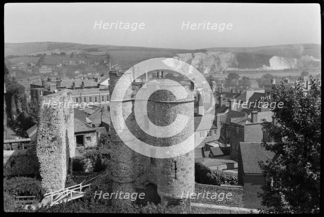 Looking east from the keep of Lewes Castle towards the Barbican, East Sussex, 1930s-40s. Creator: HE Tuppen.