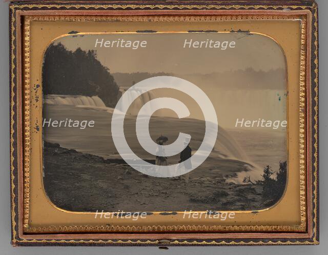 Untitled (Couple Standing next to Niagara Falls), 1853. Creator: Unknown.