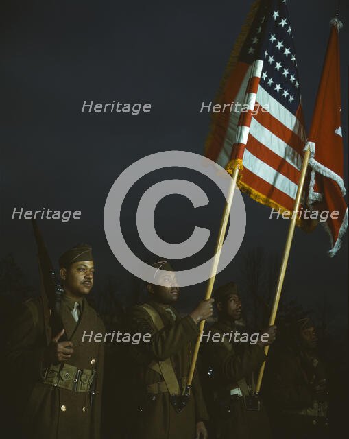 Color guard of Negro engineers, Ft. Belvoir(?), Va., between 1941 and 1945. Creator: Unknown.