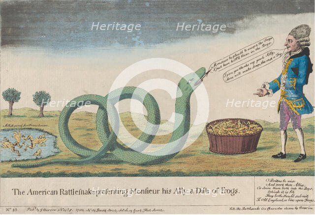 The American Rattlesnake Presenting Monsieur his Ally [sic] a Dish of Frogs, November 8, 1782. Creator: Unknown.