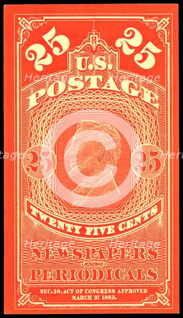 25c Abraham Lincoln Newspapers and Periodicals trial color proof, 1865. Creator: Unknown.