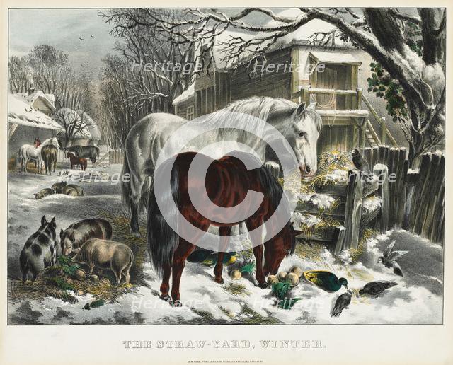 Straw-yard, Winter, 1800s. Creator: James Merritt Ives (American, 1824-1895), and ; Nathaniel Currier (American, 1813-1888).