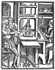 Printing press, 1511, (1893). Artist: Unknown